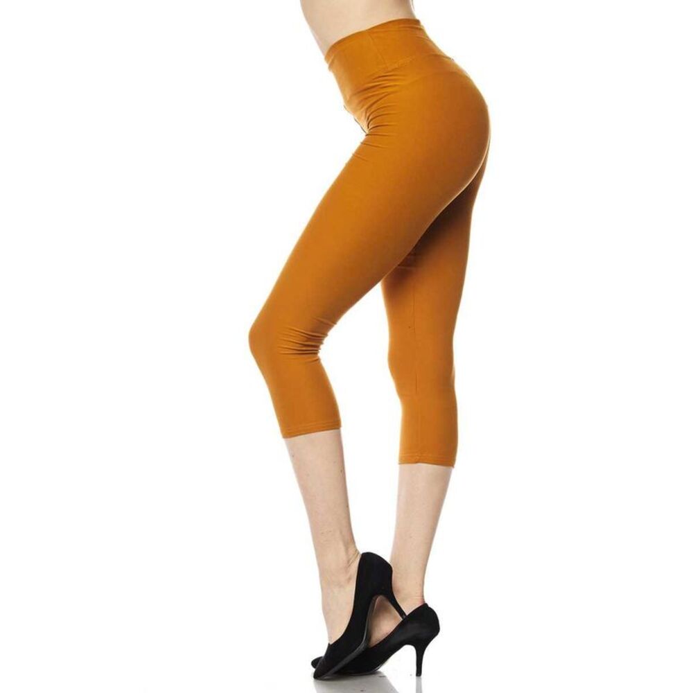 World of Leggings Brushed Basic Solid High Waisted Capris - 3 Inch - New Mix
